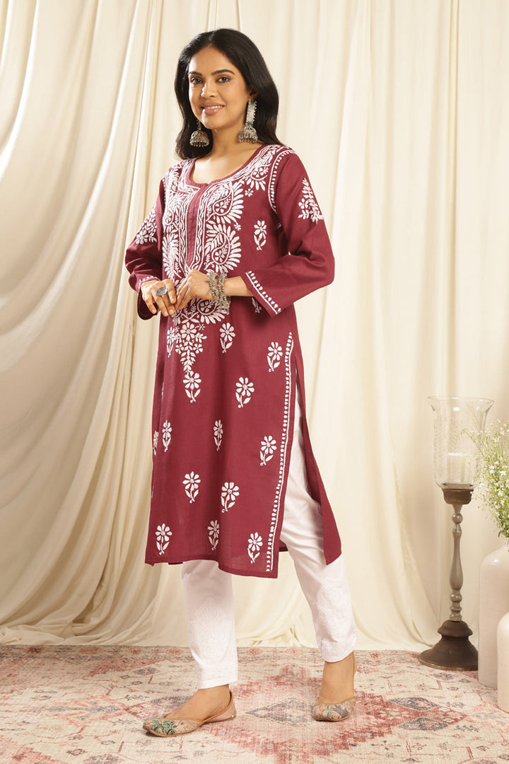 Maroon-Modal-Chikankari-Kurta