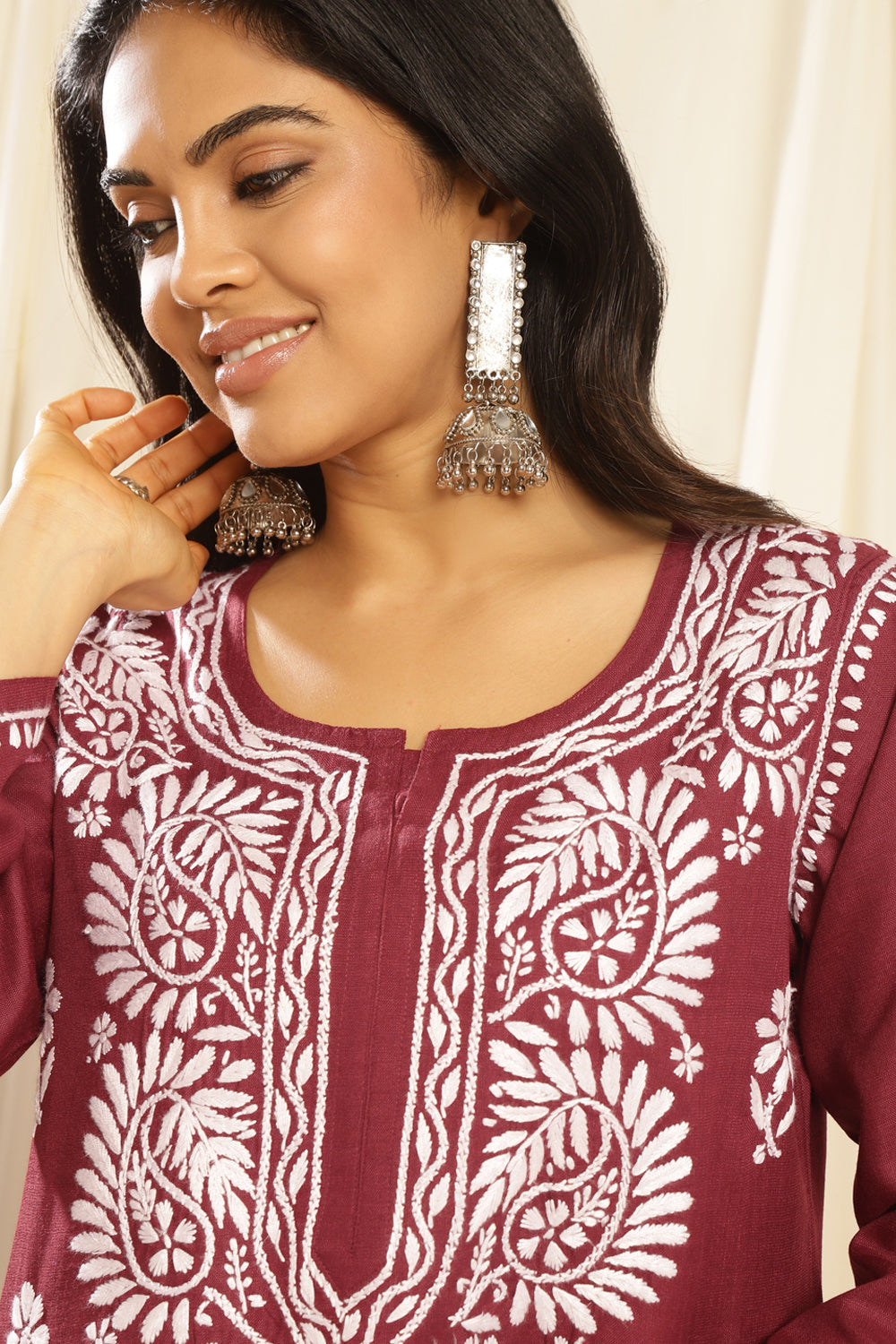 Maroon-Modal-Chikankari-Kurta