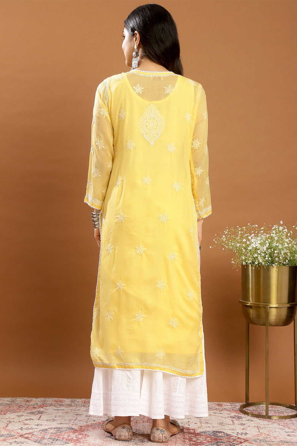 Yellow-Mul-Cotton-Chikankari-Designer-Kurta-With-Slip