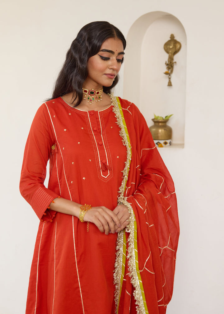Orange Anti-Fit Farshi Shalwar Set