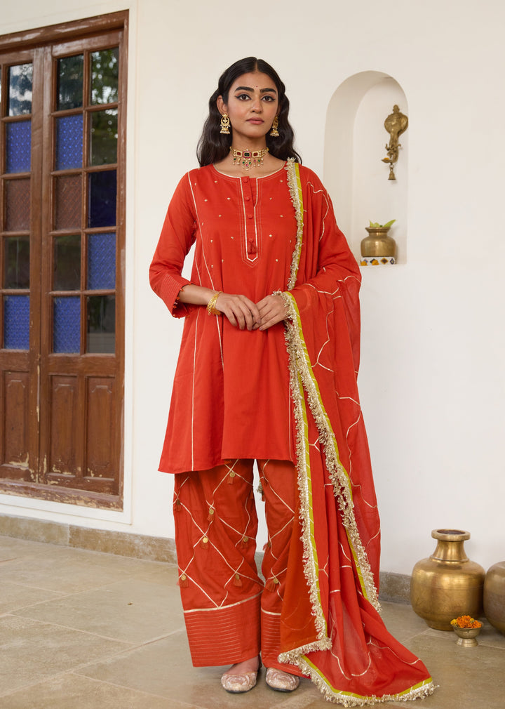 Orange Anti-Fit Farshi Shalwar Set