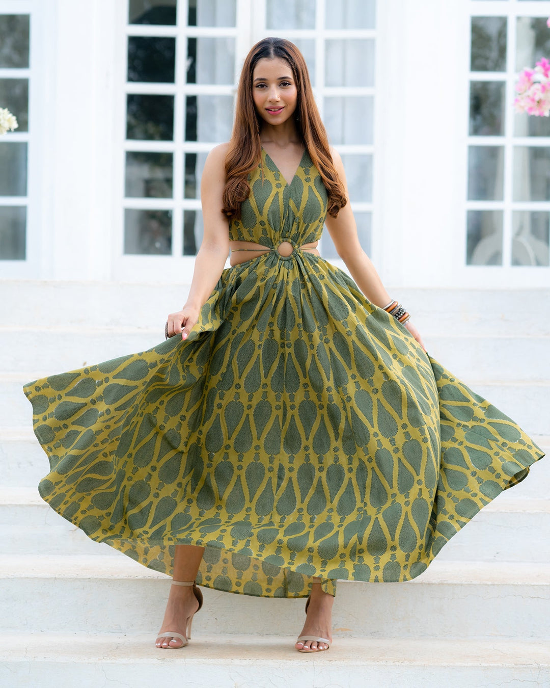 Green-Cotton-Hand-Blocked-Kairi-Maxi-Dress