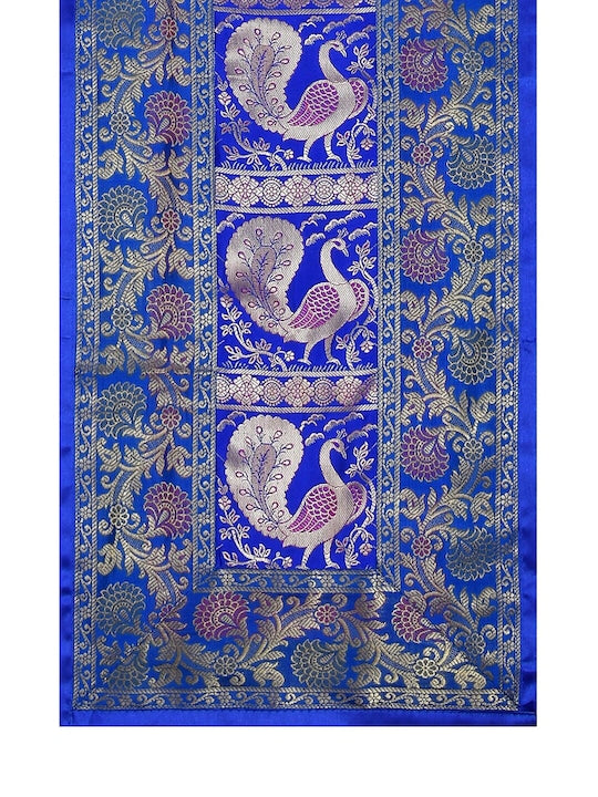 Blue-Banarasi-Brocade-Zari-Banarasi-Zari-Table-Runner