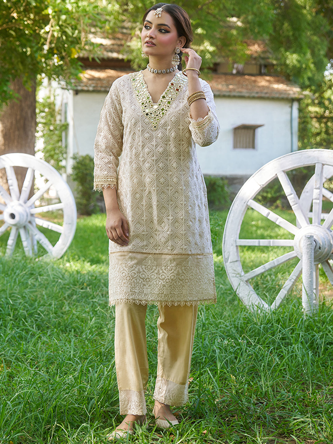 Biege-Viscose-Schiffli-Embroidered-2-Piece-Kurta-Set