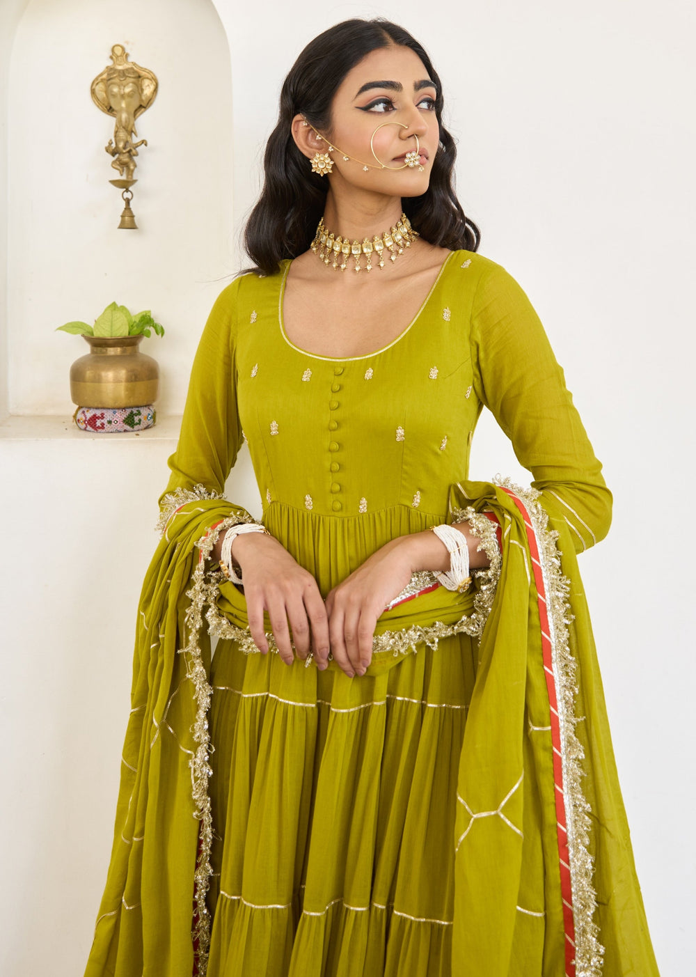 Mehndi-Green-Mulmul-Tier-Anarkali-Set