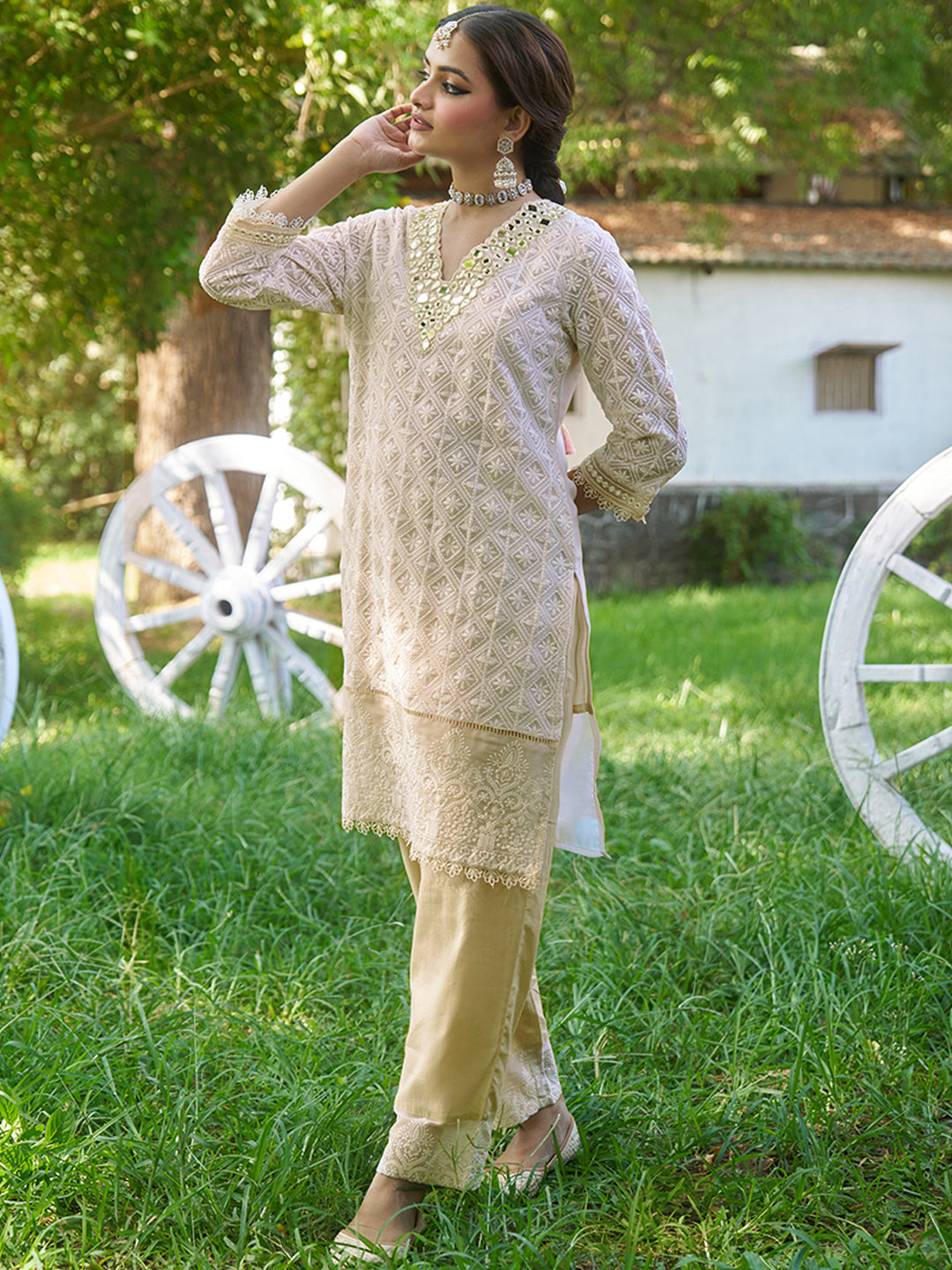 Biege-Viscose-Schiffli-Embroidered-2-Piece-Kurta-Set
