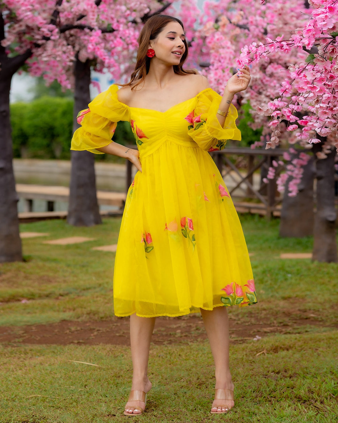 Yellow-Organza-Hand-Painted-Maxi-Dress