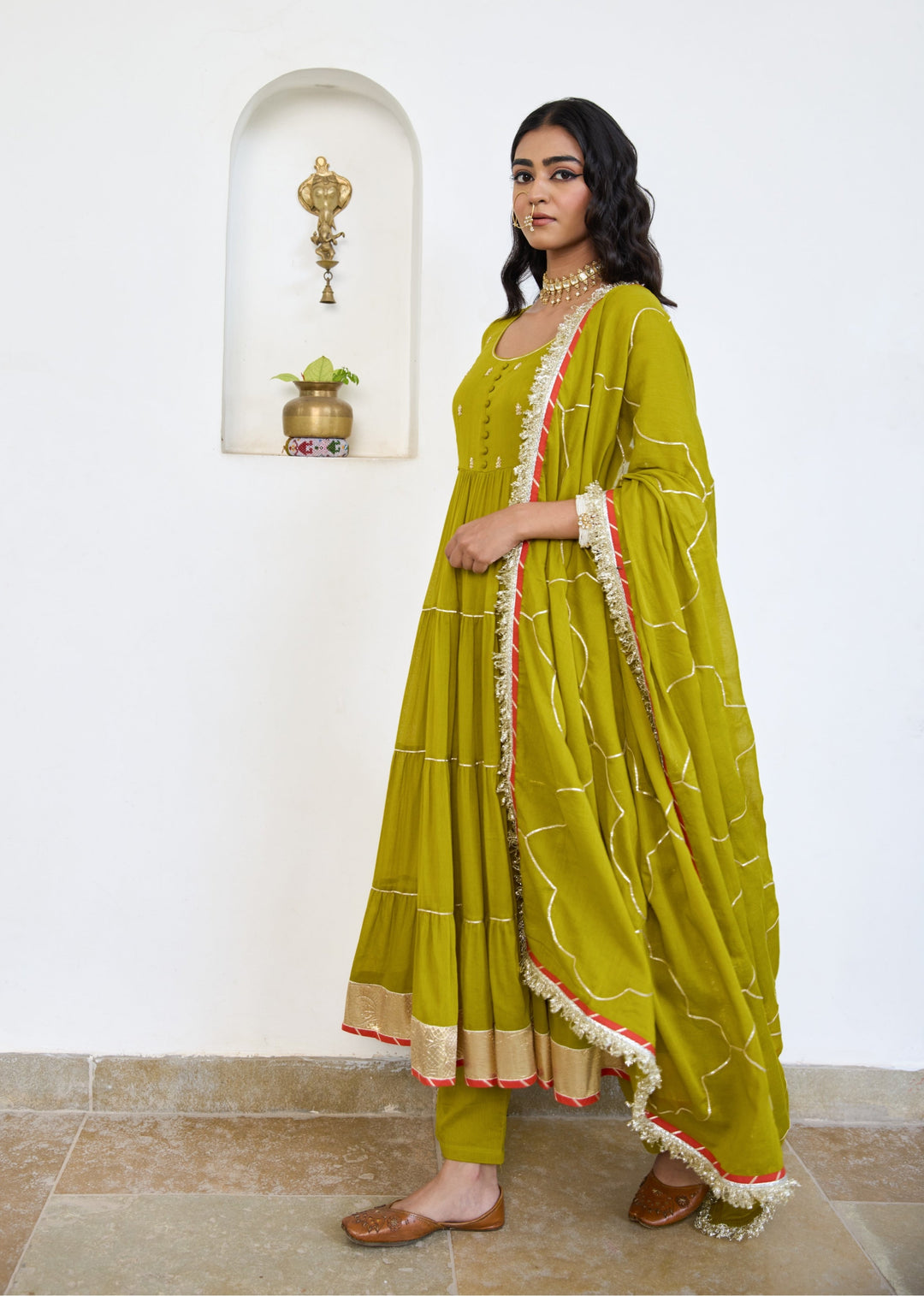 Mehndi-Green-Mulmul-Tier-Anarkali-Set