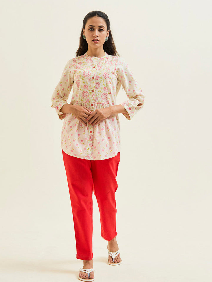 Coral-Cotton-Cambric-Floral-Printed-Gathered-Top