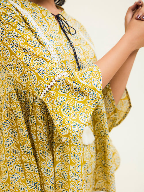 Mustard-Cotton-Cambric-Printed-Gathered-Top