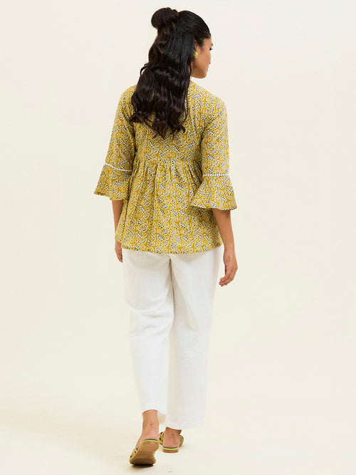 Mustard-Cotton-Cambric-Printed-Gathered-Top