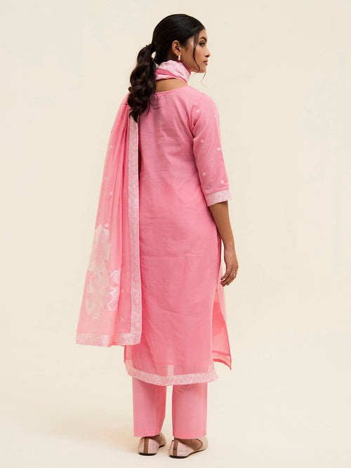 Pink-Chanderi-Jacquard-Floral-Self-Woven-3-Piece-Kurta-Set