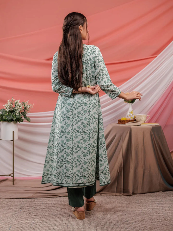 Green-Cotton-Floral-Print-A-Line-Kurta-Sets-With-Jacket