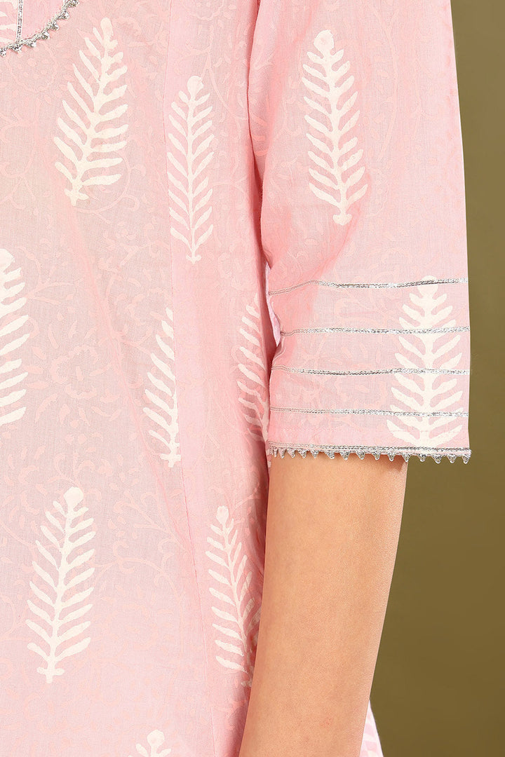 Pink-Cotton-Gotta-&-Dori-A-Line-Kurta