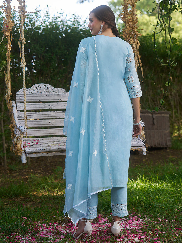 Blue-Cotton-Schiffli-Embroidered-3-Piece-Kurta-Set