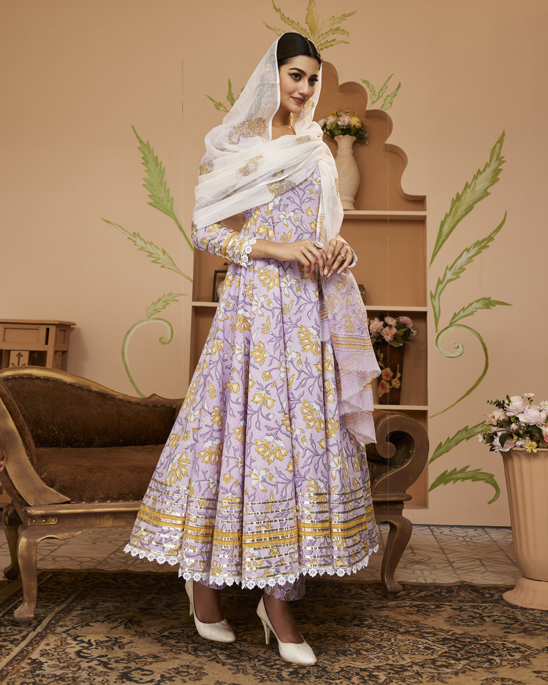 Purple-Cotton-Handblock-Printed-3-Piece-Anarkali-Set
