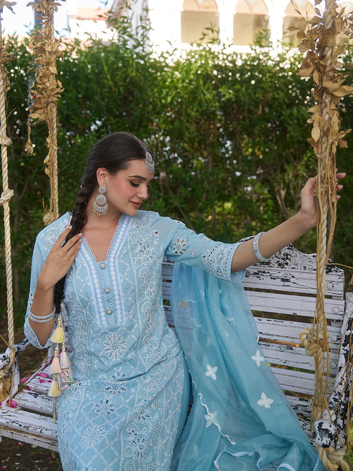 Blue-Cotton-Schiffli-Embroidered-3-Piece-Kurta-Set