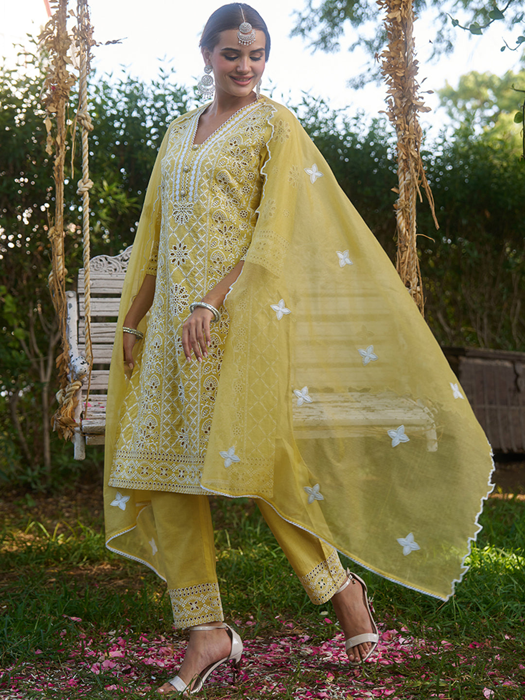 Yellow-Cotton-Schiffli-Embroidered-3-Piece-Kurta-Set