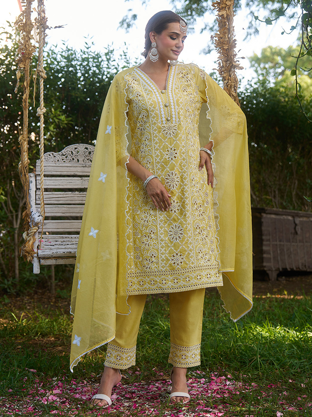 Yellow-Cotton-Schiffli-Embroidered-3-Piece-Kurta-Set