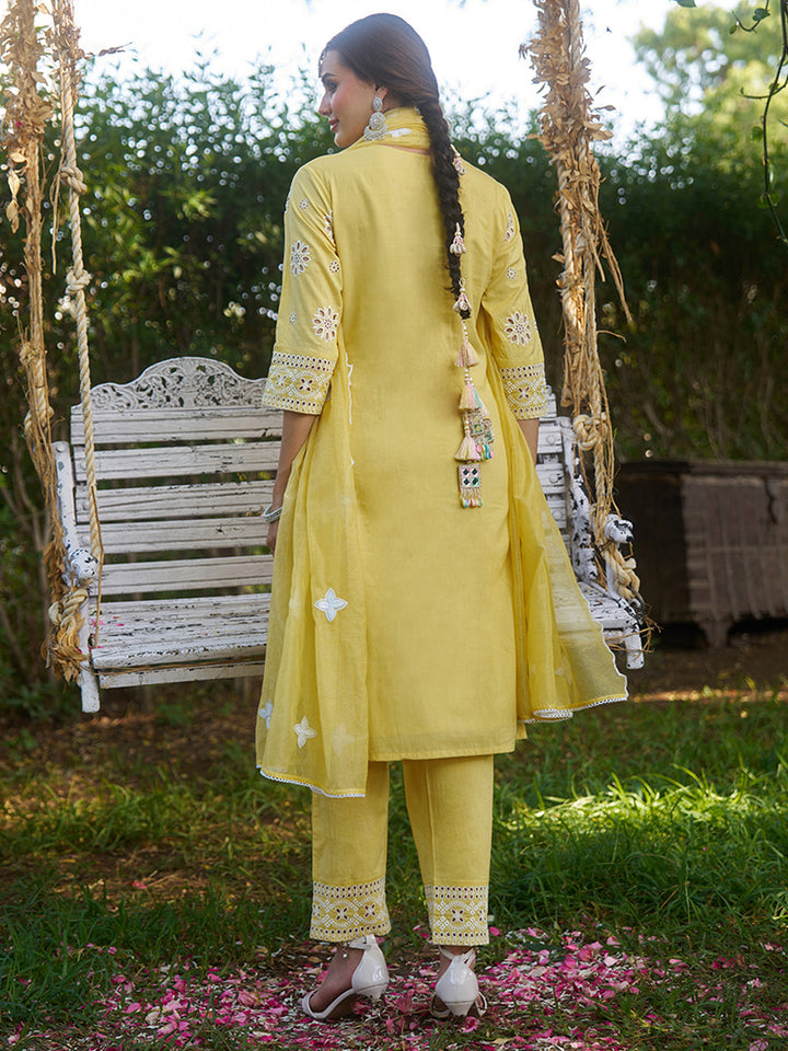 Yellow-Cotton-Schiffli-Embroidered-3-Piece-Kurta-Set
