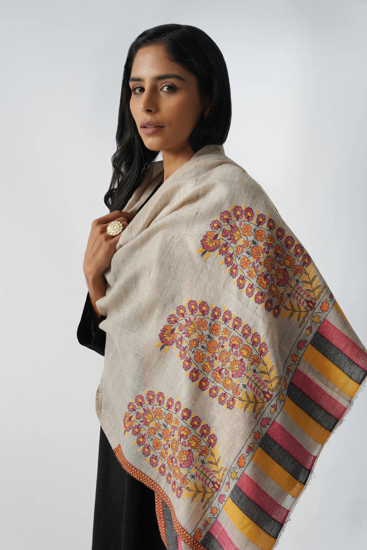 Beige Rangeela Rich Wool Paisley Embroidered Stole