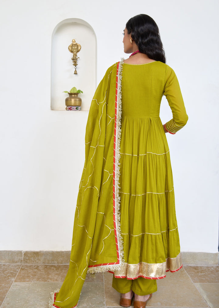 Mehndi-Green-Mulmul-Tier-Anarkali-Set