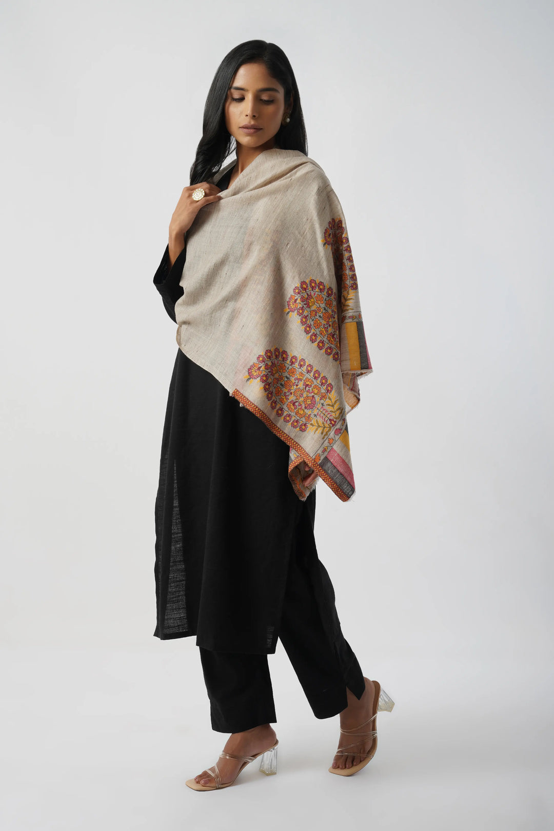 Beige Rangeela Rich Wool Paisley Embroidered Stole