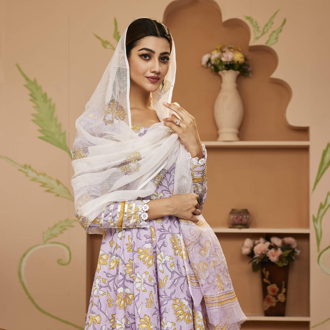 Purple-Cotton-Handblock-Printed-3-Piece-Anarkali-Set