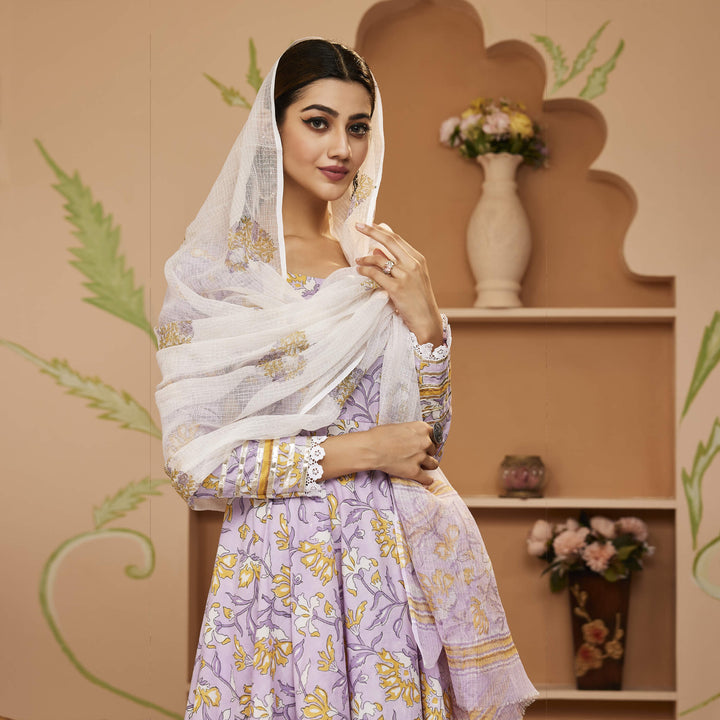 Purple-Cotton-Handblock-Printed-3-Piece-Anarkali-Set