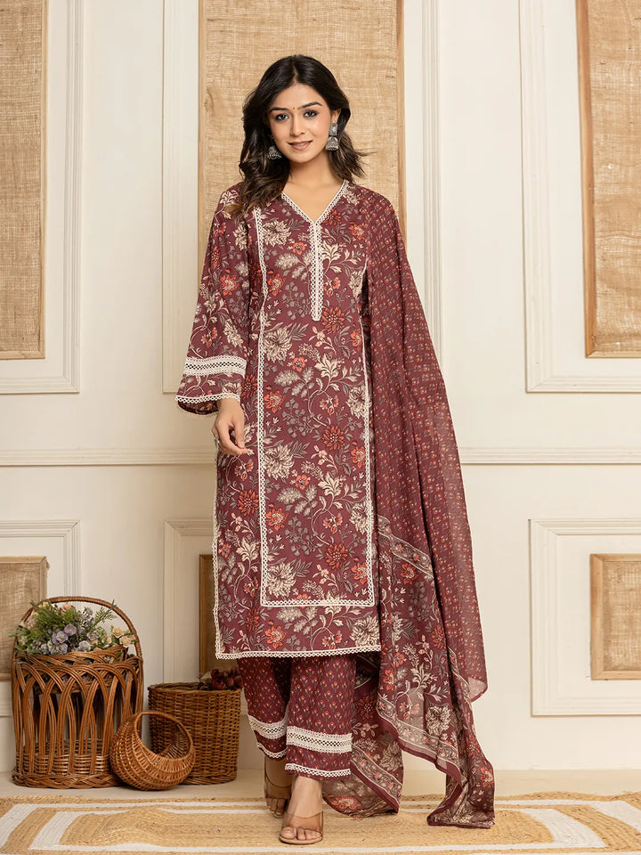 Maroon-Cotton-Floral-Print-Straight-Style-3-Piece-Kurta-Set