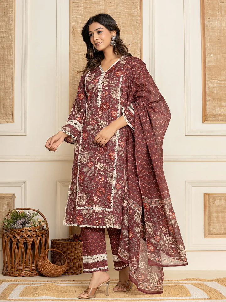 Maroon-Cotton-Floral-Print-Straight-Style-3-Piece-Kurta-Set