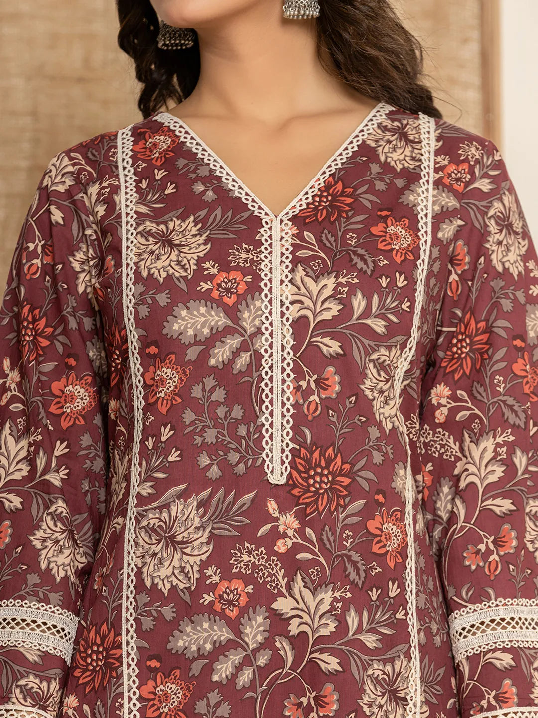 Maroon-Cotton-Floral-Print-Straight-Style-3-Piece-Kurta-Set