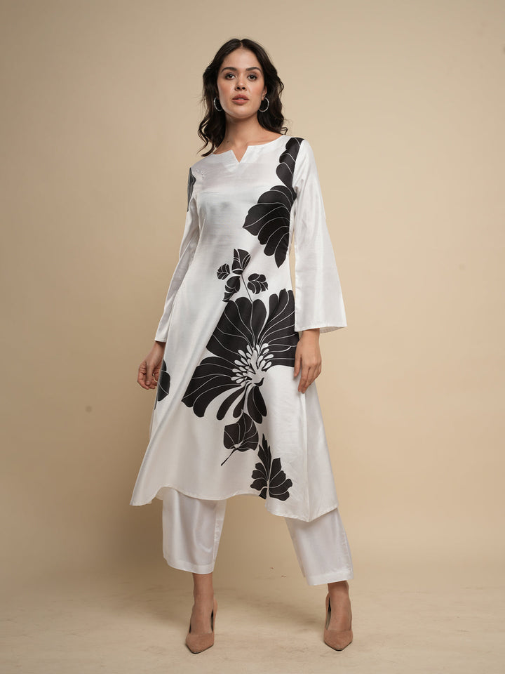 White-Silk-Blend--Floral-Printed-A-Line-2-Piece-Kurta-Set