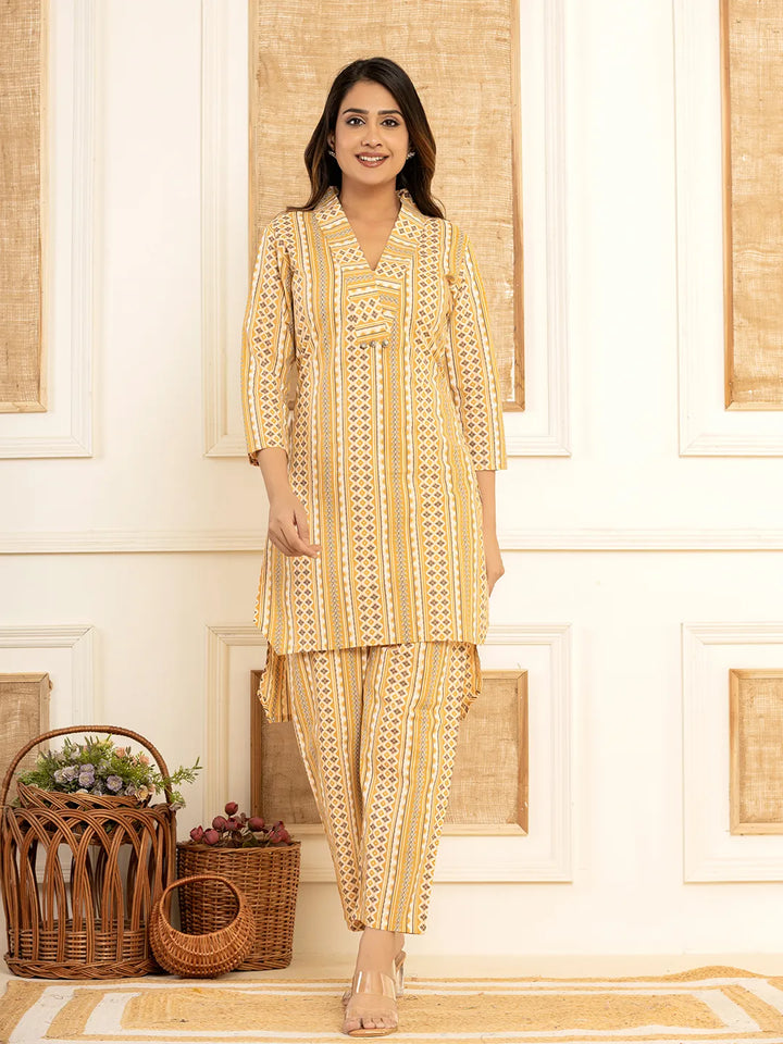 Mustard-Cotton-Ethnic-Motifs-Striped-Print-Co-Ord-Set