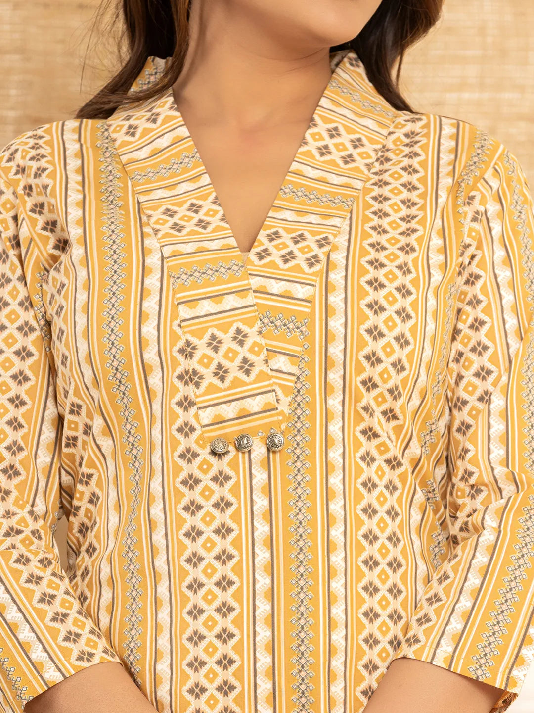 Mustard-Cotton-Ethnic-Motifs-Striped-Print-Co-Ord-Set