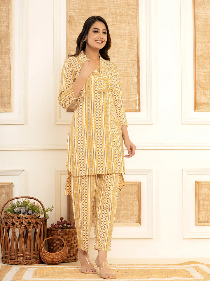 Mustard-Cotton-Ethnic-Motifs-Striped-Print-Co-Ord-Set