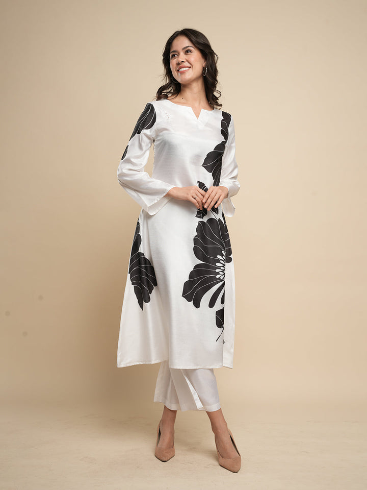 White-Silk-Blend--Floral-Printed-A-Line-2-Piece-Kurta-Set