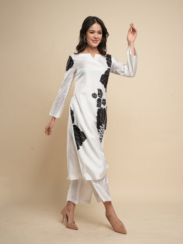 White-Silk-Blend--Floral-Printed-A-Line-2-Piece-Kurta-Set