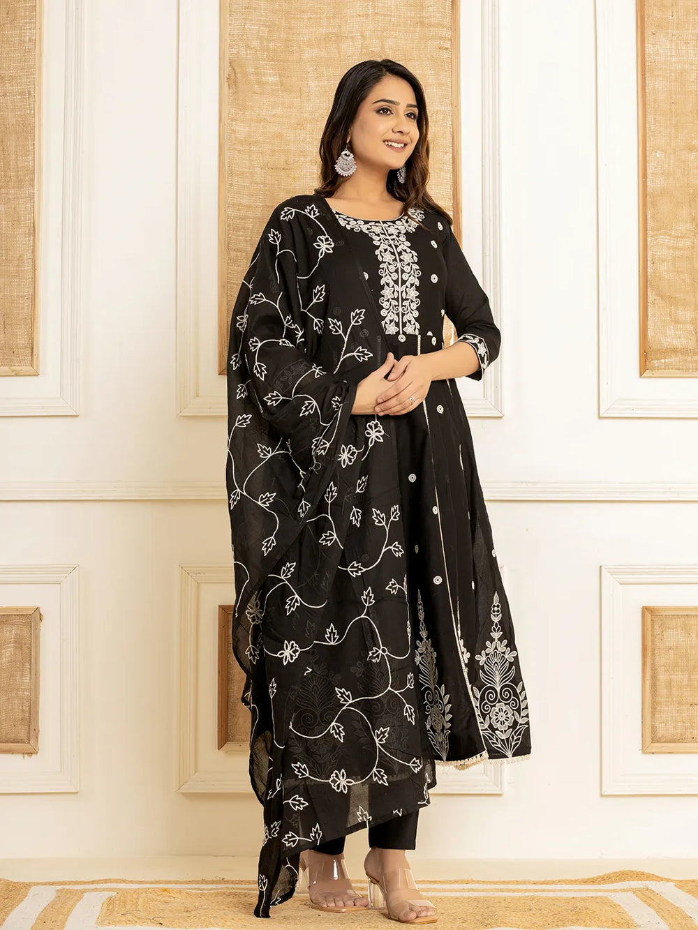 Black-Cotton-Embroidered-3-Piece-Kurta-Set