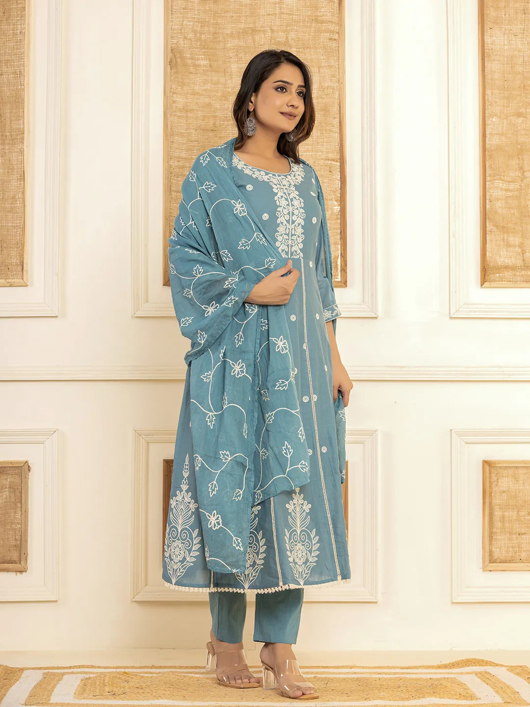 Blue-Cotton-Embroidered-3-Piece-Kurta-Set