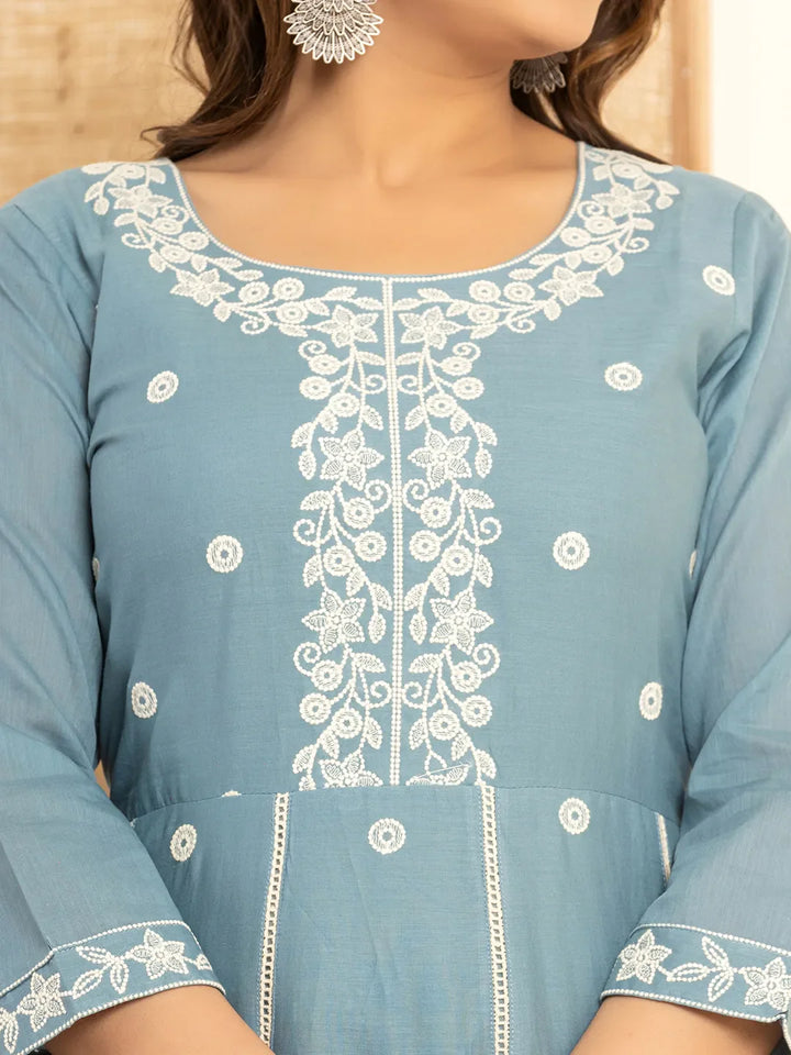 Blue-Cotton-Embroidered-3-Piece-Kurta-Set