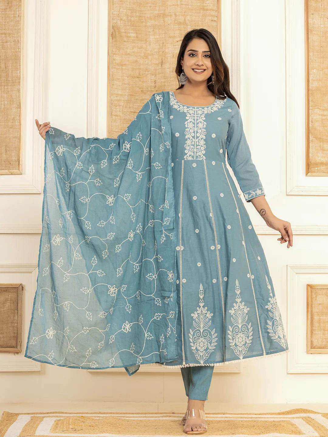 Blue-Cotton-Embroidered-3-Piece-Kurta-Set