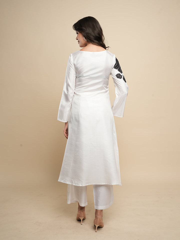 White-Silk-Blend--Floral-Printed-A-Line-2-Piece-Kurta-Set