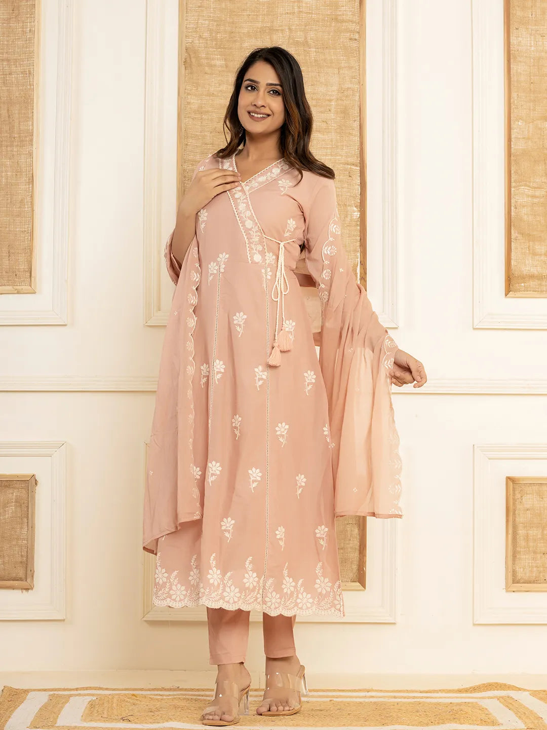 Peach-Cotton-Embroidered-3-Piece-Kurta-Set