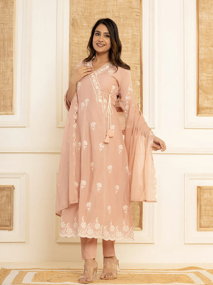 Peach-Cotton-Embroidered-3-Piece-Kurta-Set