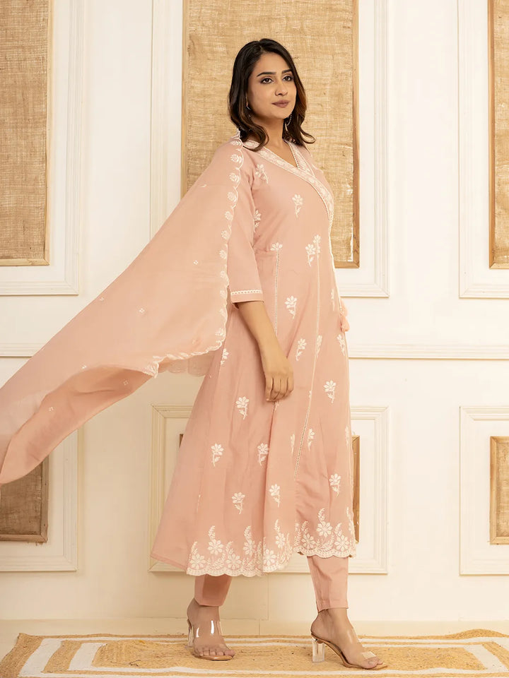 Peach-Cotton-Embroidered-3-Piece-Kurta-Set