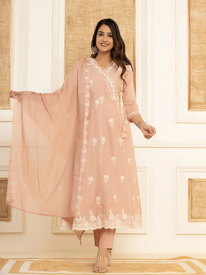 Peach-Cotton-Embroidered-3-Piece-Kurta-Set