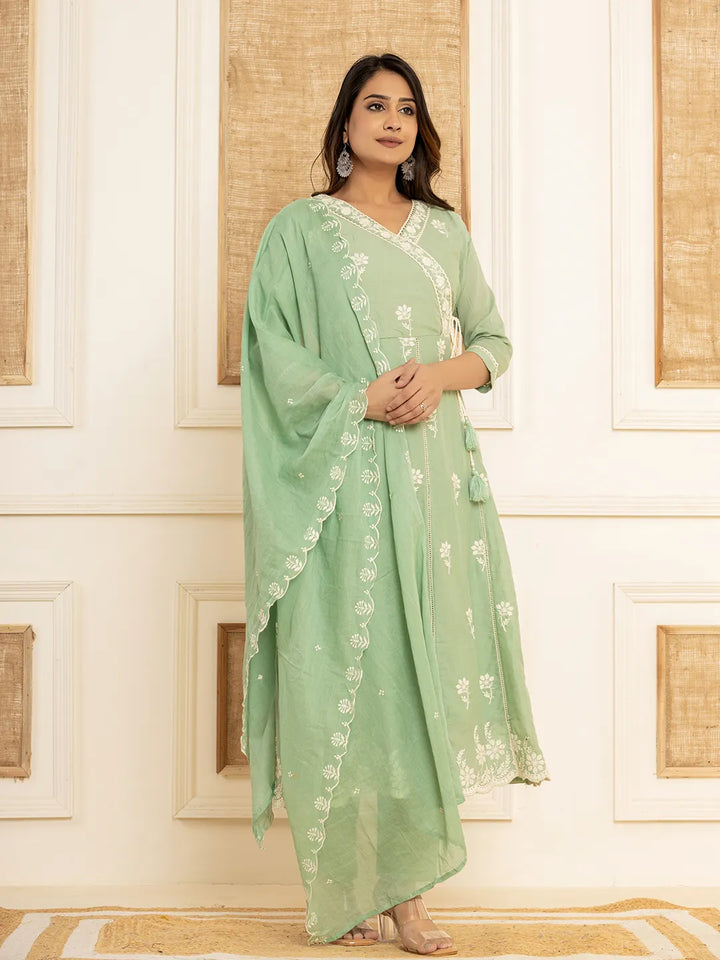 Sea-Green-Cotton-Embroidered-3-Piece-Kurta-Set