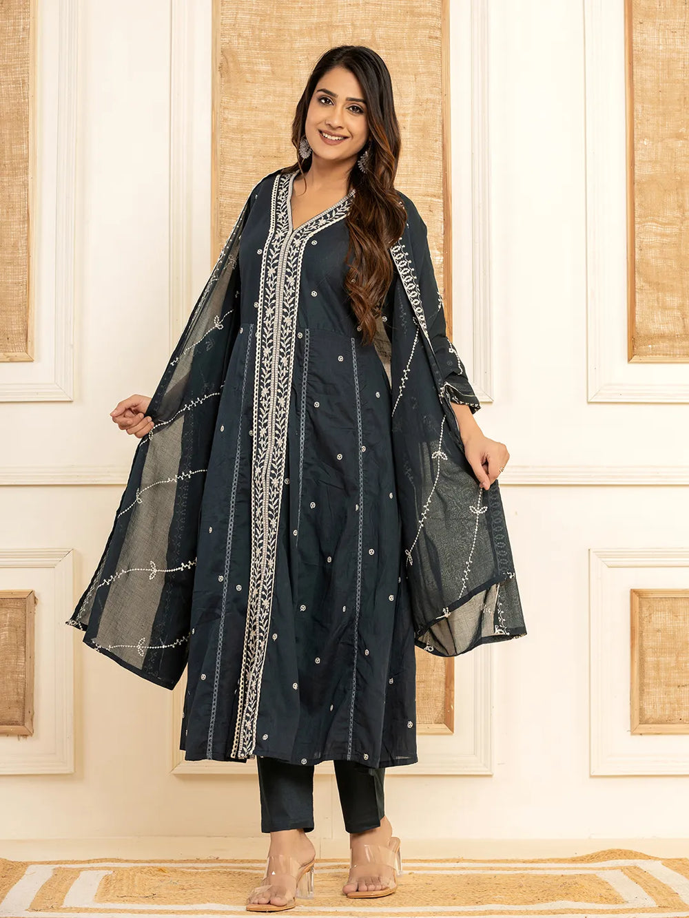 Navy-Blue-Cotton-Embroidered-3-Piece-Kurta-Set