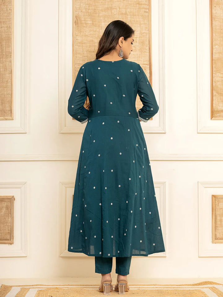 Teal-Blue-Cotton-Embroidered-3-Piece-Kurta-Set